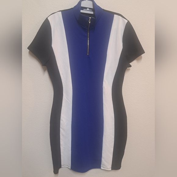 Charlotte Russe Dresses & Skirts - Charlotte Russe Womens XL Colorblock Bodycon Dress Blue White Black Zip